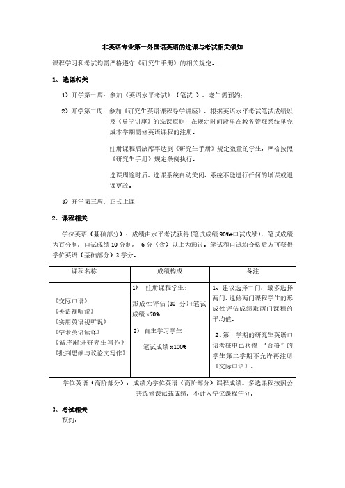 非英语专业第一外国语英语的选课与考试相关须知