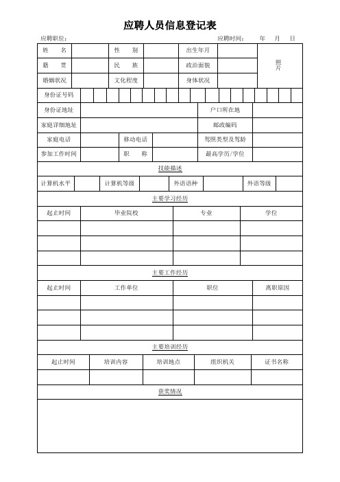 应聘人员信息登记表