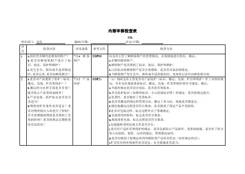 内部审核检查表--仓库