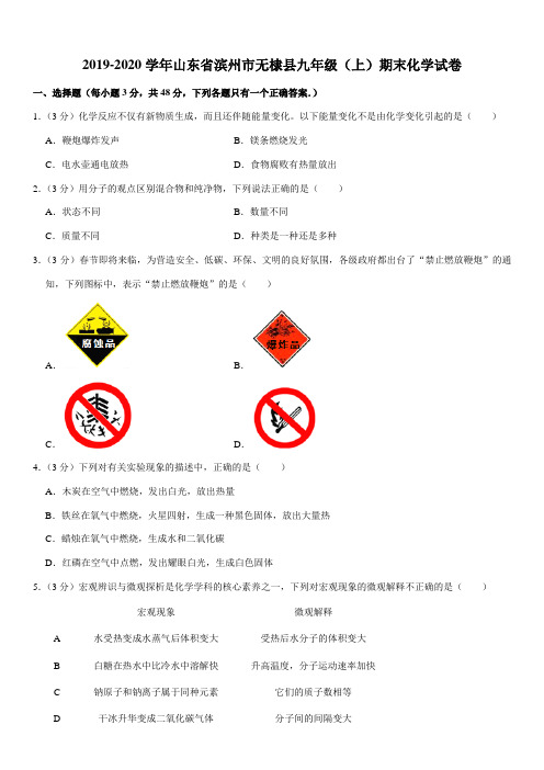 2019-2020学年山东省滨州市无棣县九年级(上)期末化学试卷