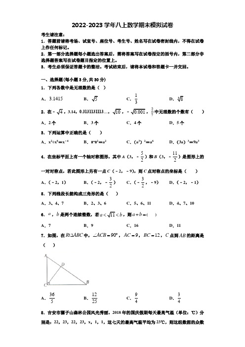 2022-2023学年河南省周口市西华县数学八年级第一学期期末学业水平测试模拟试题含解析