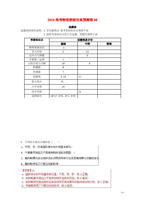 2013高考物理密破仿真预测卷08