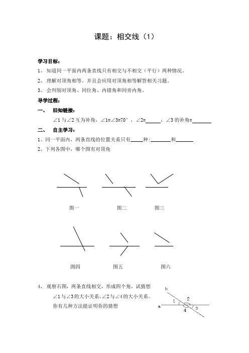 导学案：相交线（第1课时）