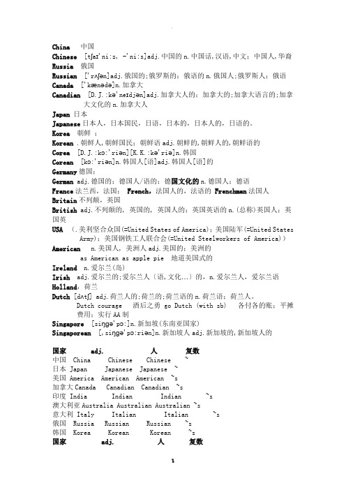 各个国家及国人的英文表示汇总