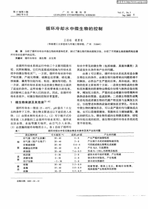 循环冷却水中微生物的控制