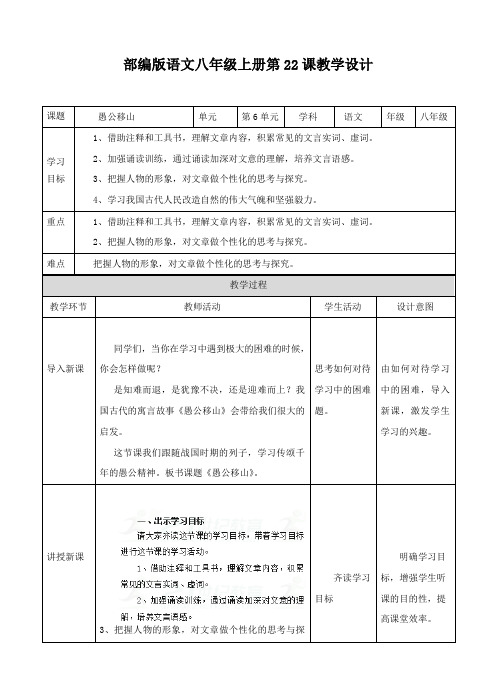 人教部编版：2017-2018学年秋学期八年级语文上册第22课《愚公移山》教案