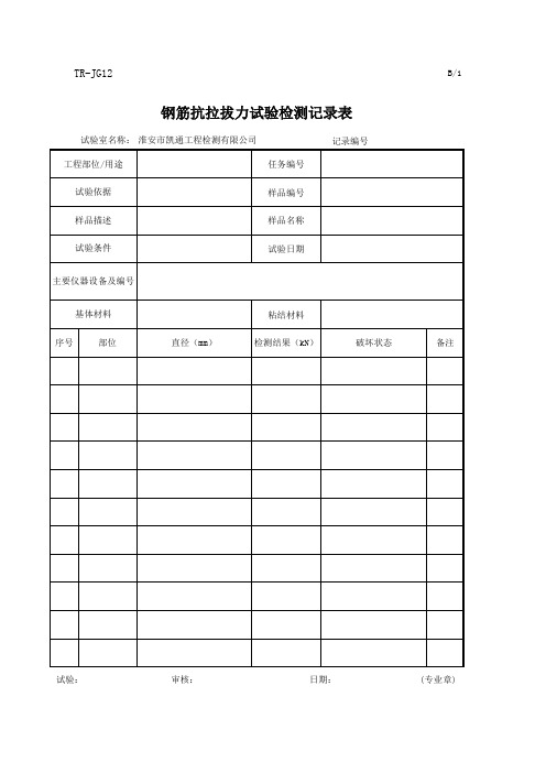 TR-JG12拉拔试验原始记录