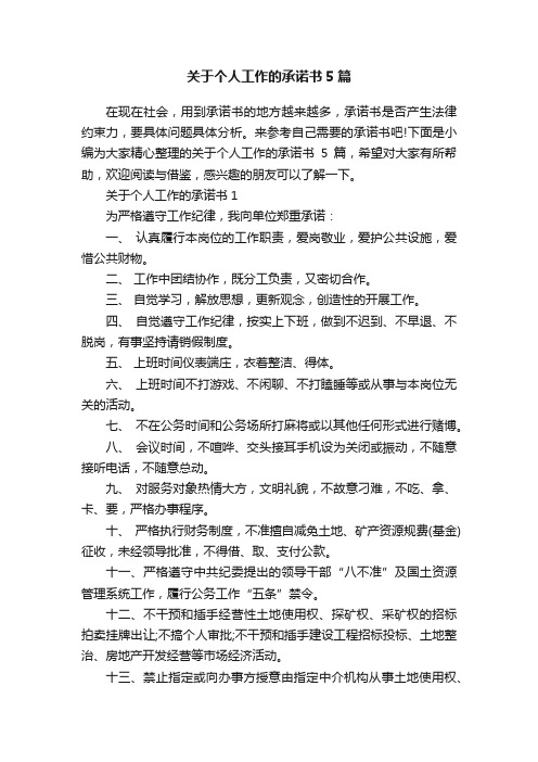 关于个人工作的承诺书5篇