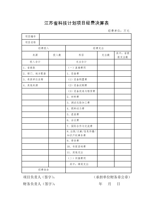 江苏科技计划项目经费决算表