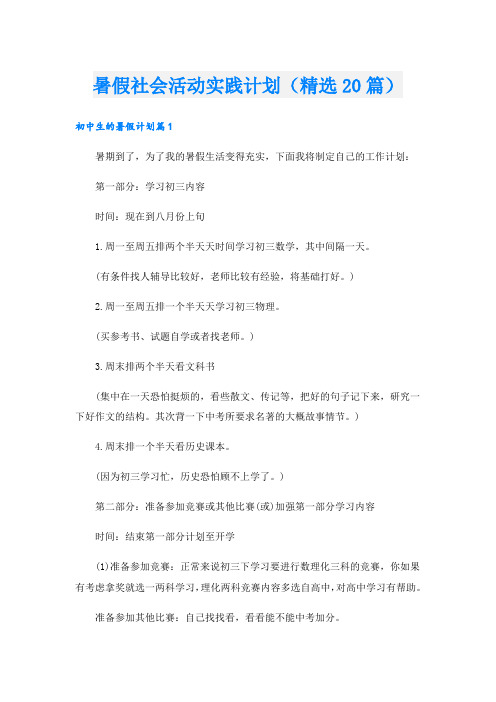 暑假社会活动实践计划(精选20篇)