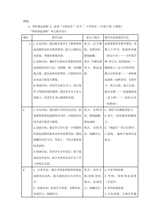 小学体育_仰卧推起成桥水平二小学三年级(3教学设计学情分析教材分析课后反思