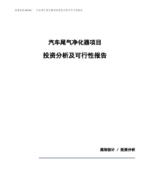 汽车尾气净化器项目投资分析及可行性报告