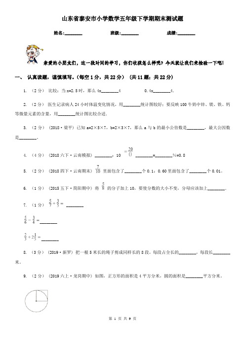 山东省泰安市小学数学五年级下学期期末测试题