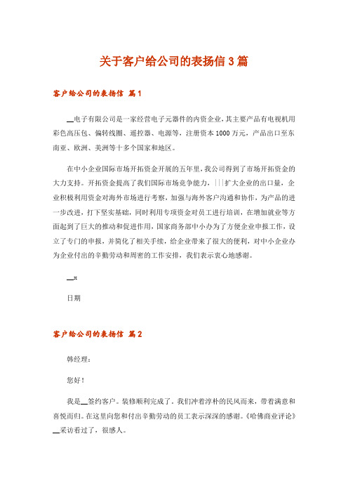 关于客户给公司的表扬信3篇