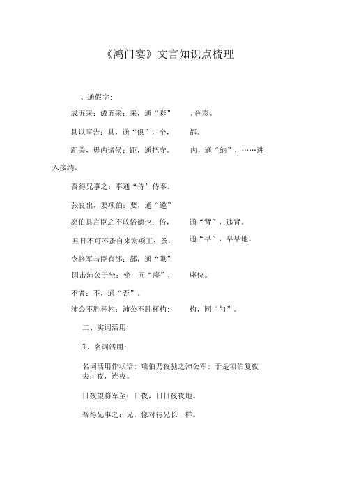 《鸿门宴》文言知识点梳理