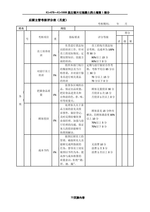 绩效考核表(后厨主管)