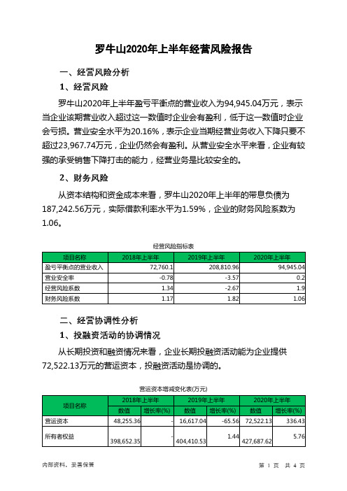 罗牛山2020年上半年经营风险报告