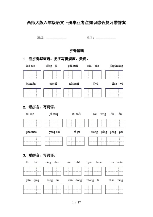 西师大版六年级语文下册毕业考点知识综合复习带答案