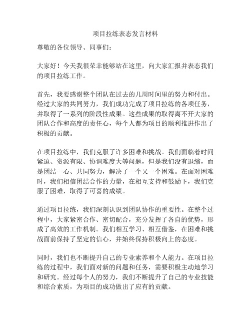 项目拉练表态发言材料