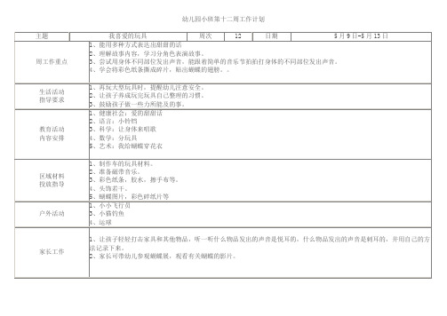 幼儿园小班第十二周工作计划