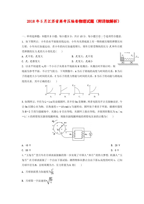 2018年5月江苏省高考压轴卷物理试题(附详细解析)