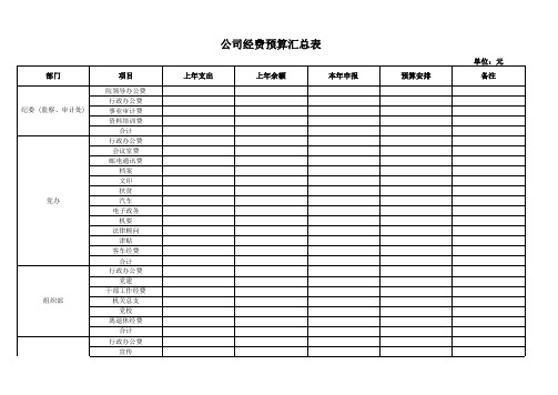 公司经费预算汇总表