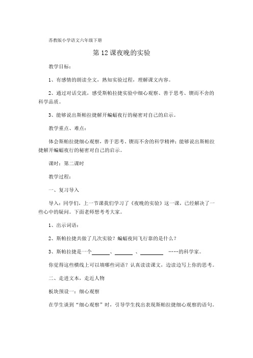 苏教版六年级语文下册《文 12 夜晚的实验》教学设计_11