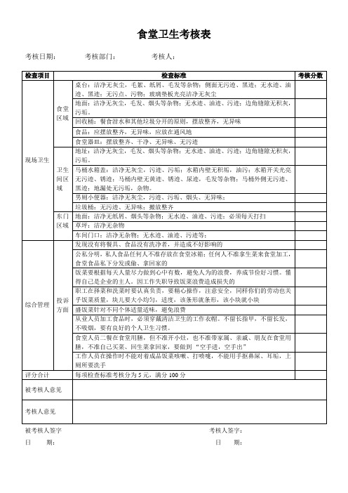 食堂考核表