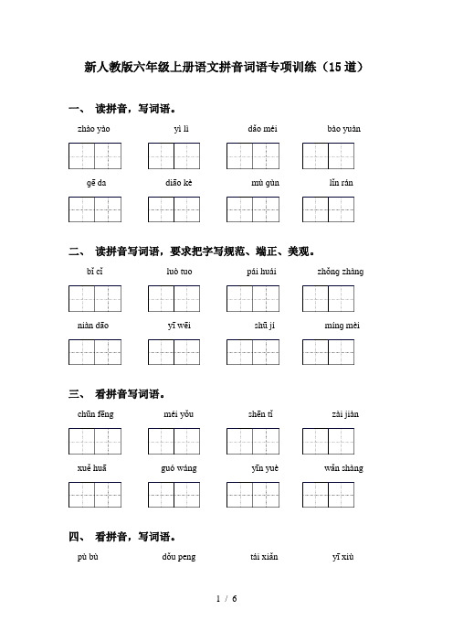 新人教版六年级上册语文拼音词语专项训练(15道)