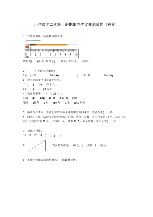 小学数学二年级上册期末培优试卷测试题(答案)