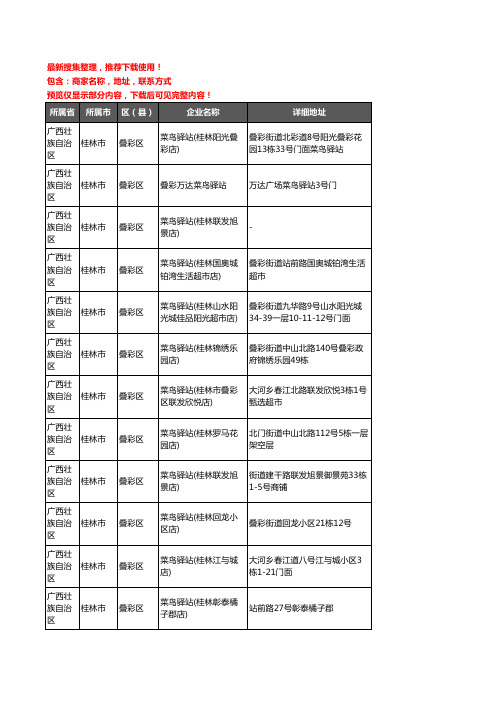 新版广西壮族自治区桂林市叠彩区菜鸟驿站企业公司商家户名录单联系方式地址大全38家