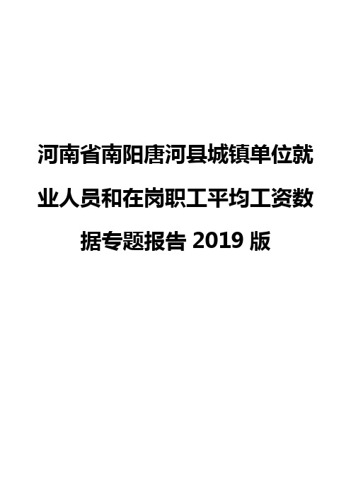 河南省南阳唐河县城镇单位就业人员和在岗职工平均工资数据专题报告2019版