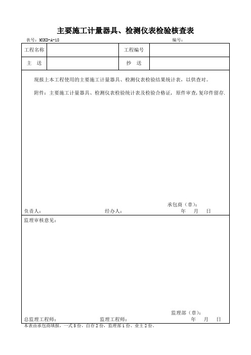 主要施工计量器具、检测仪表检验统计表