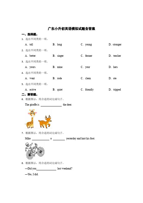 小升初英语模拟试题深圳含答案精选5份