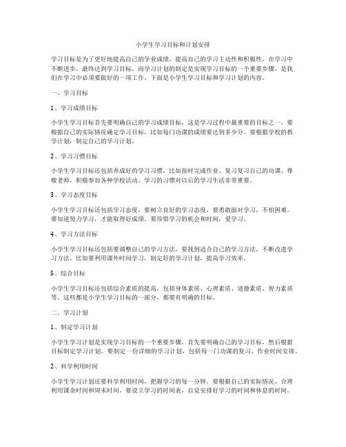 小学生学习目标和计划安排