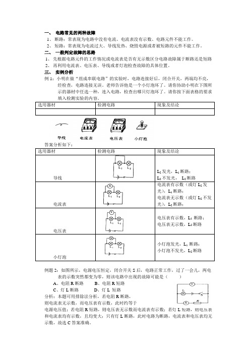 初中物理电路故障专题习题