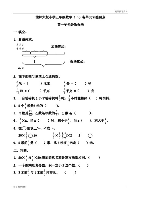 北师大版小学五年级数学(下)各单元训练要点16页