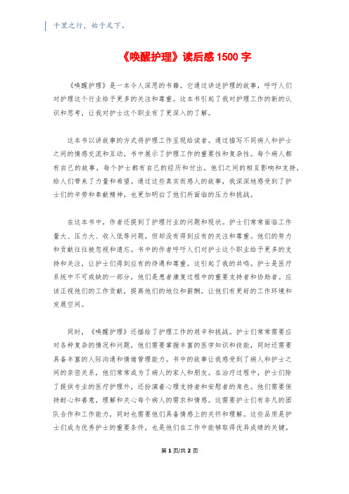 《唤醒护理》读后感1500字