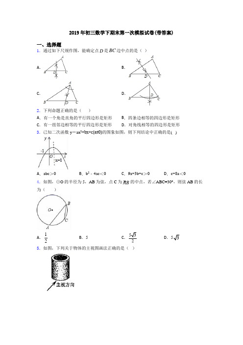 2019年初三数学下期末第一次模拟试卷(带答案)