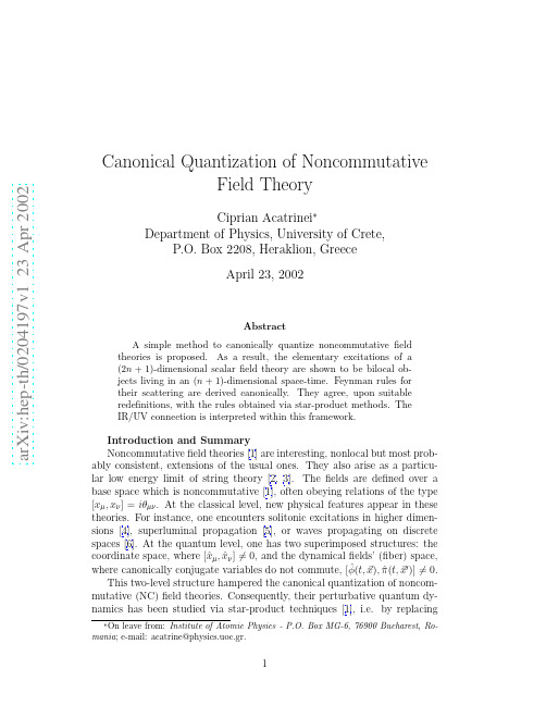 Canonical Quantization of Noncommutative Field Theory