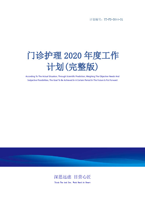 门诊护理2020年度工作计划(完整版)