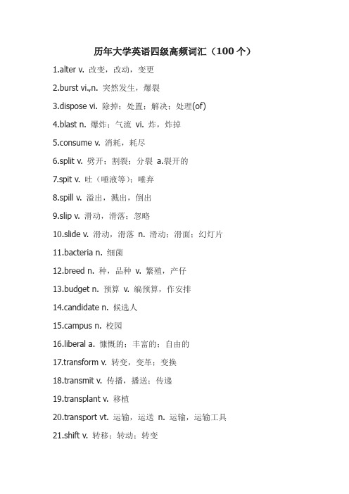 英语四级高频词汇(100个)