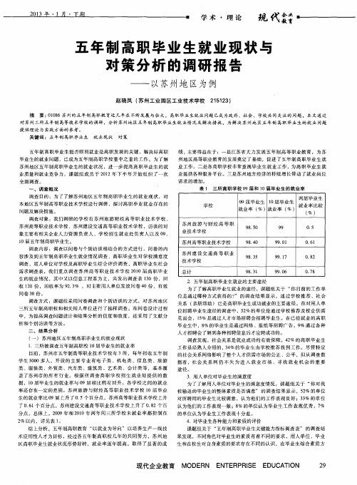 五年制高职毕业生就业现状与对策分析的调研报告——以苏州地区为例