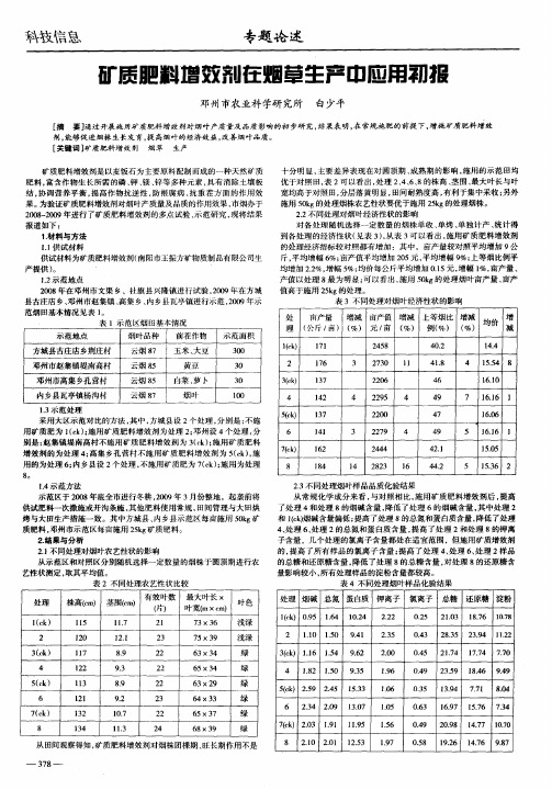 矿质肥料增效剂在烟草生产中应用初报