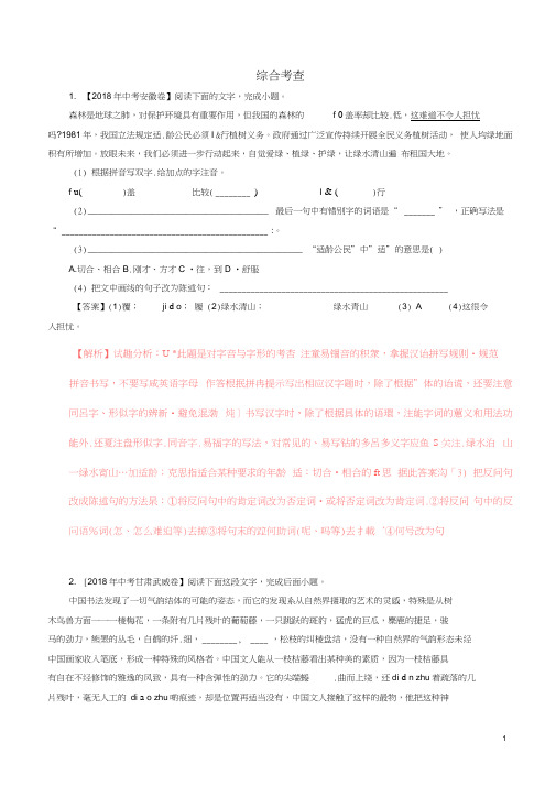 2018年全国各地中考试题分类汇编：综合考查及答案解析(29页)