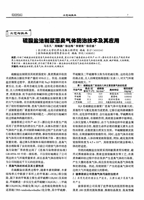 硫酸盐法制浆恶臭气体防治技术及其应用