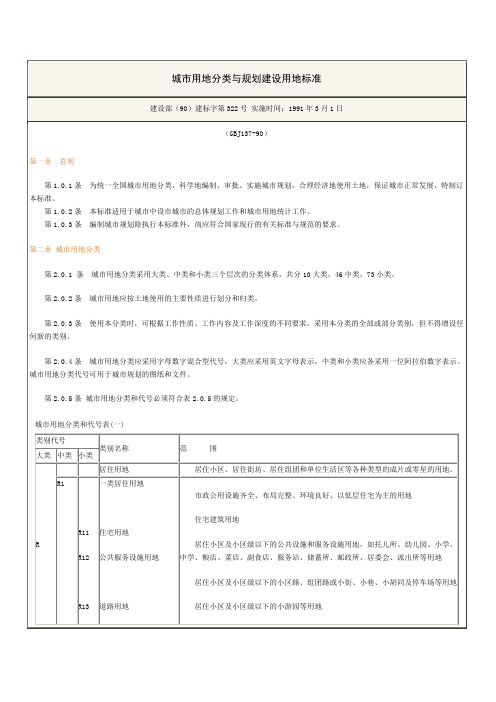 城市用地分类与规划建设用地标准