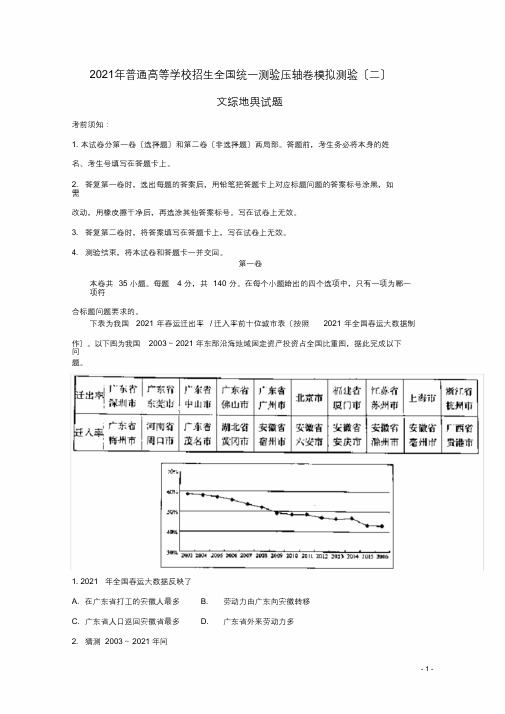 人教版2020年普通高等学校招生全国统一考试高考地理压轴卷模拟试题(整理)