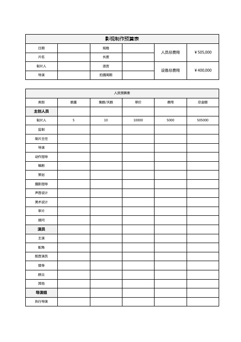 影视制作预算表-报价表