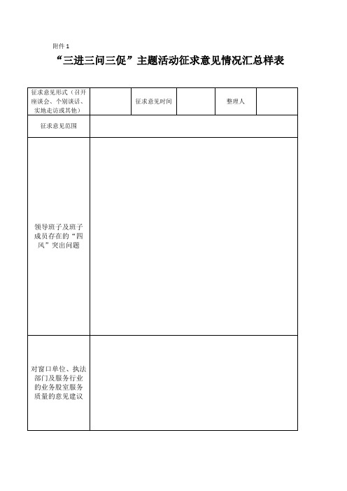 “三进三问三促”主题活动征求意见情况汇总样表